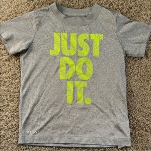 Nike Kids Gray Tee with Neon Yellow Graphic